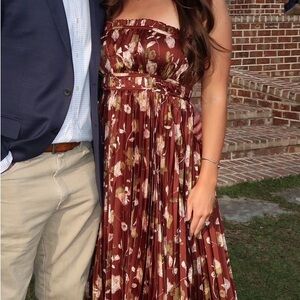 Petal & Pup Brown Floral Pleated Maxi Dress